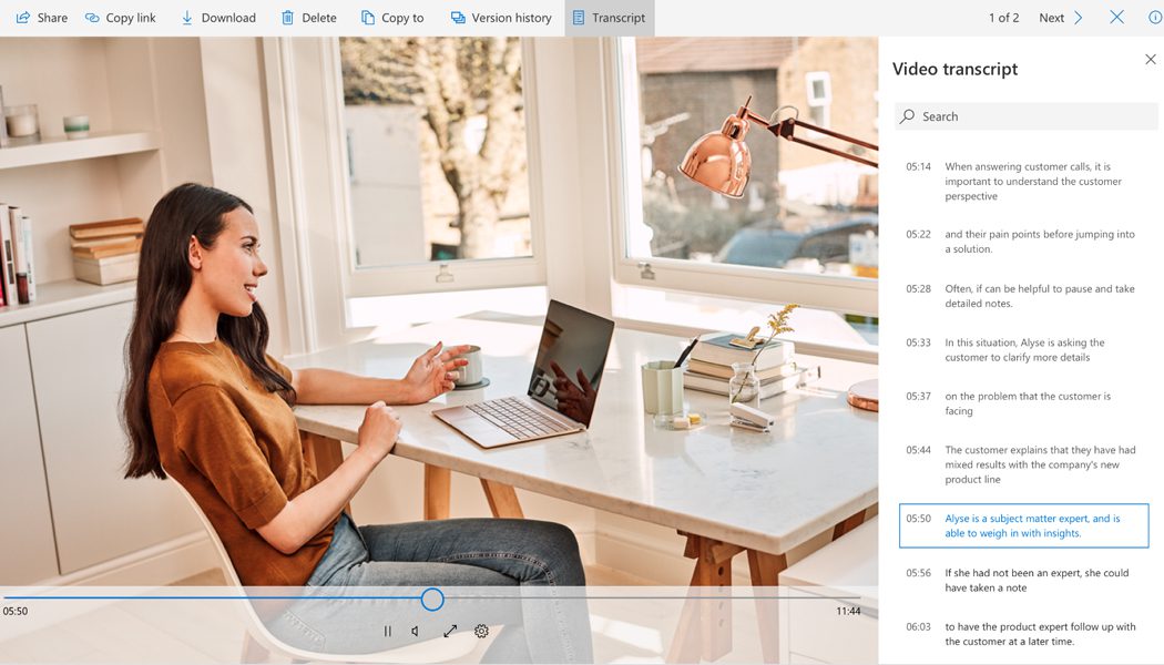video and audio transcription service in OneDrive and SharePoint
